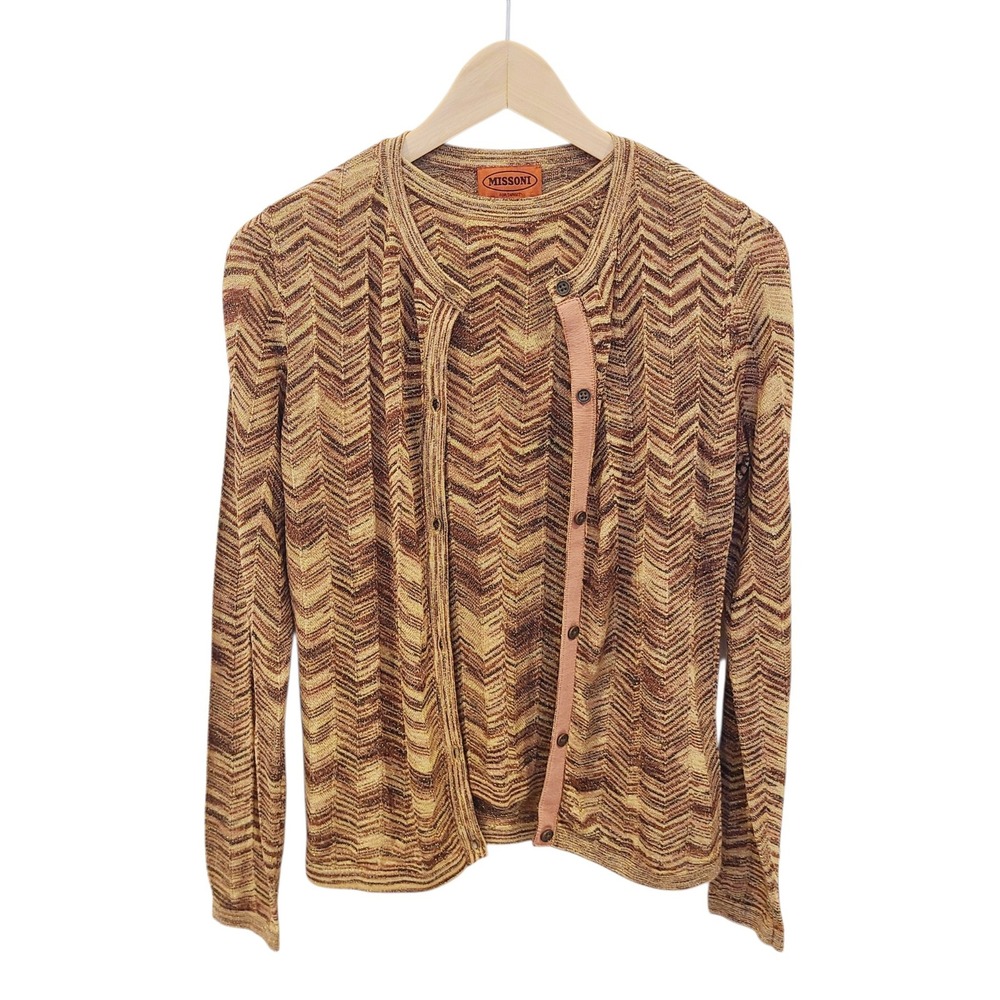Missoni for Target Brown Gold Metallic Zigzag Cardigan Shell Sweater Set Small